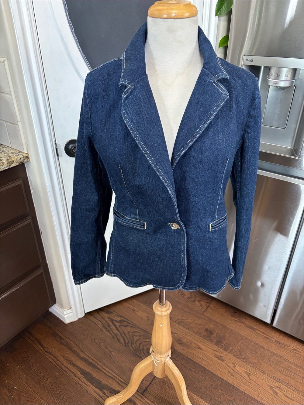 Tailored Dark Blue Denim Blazer Jacket for Women